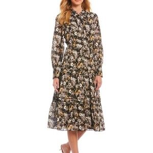 Antonio Melani Black Floral Midi Dress Size 12